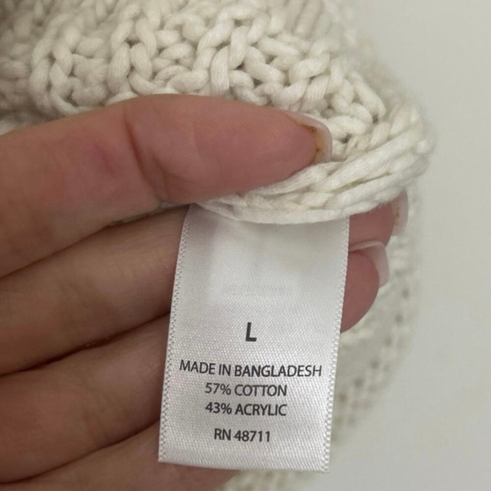 Cream Crochet Open Knit Boxy Sweater Boho Coastal Cottagecore Large NWT Neutral - Picture 9 of 13